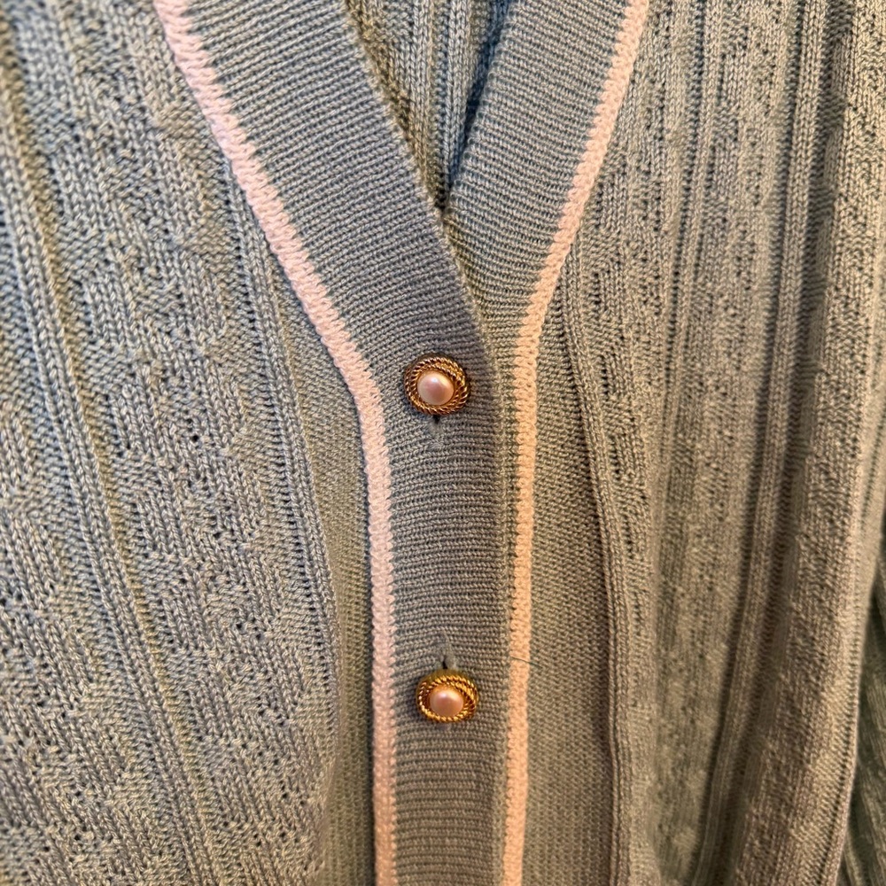 Vintage Alfred Dunner Light Blue/Teal Cardigan Sweater with White Trim Sz XL - Picture 5 of 8